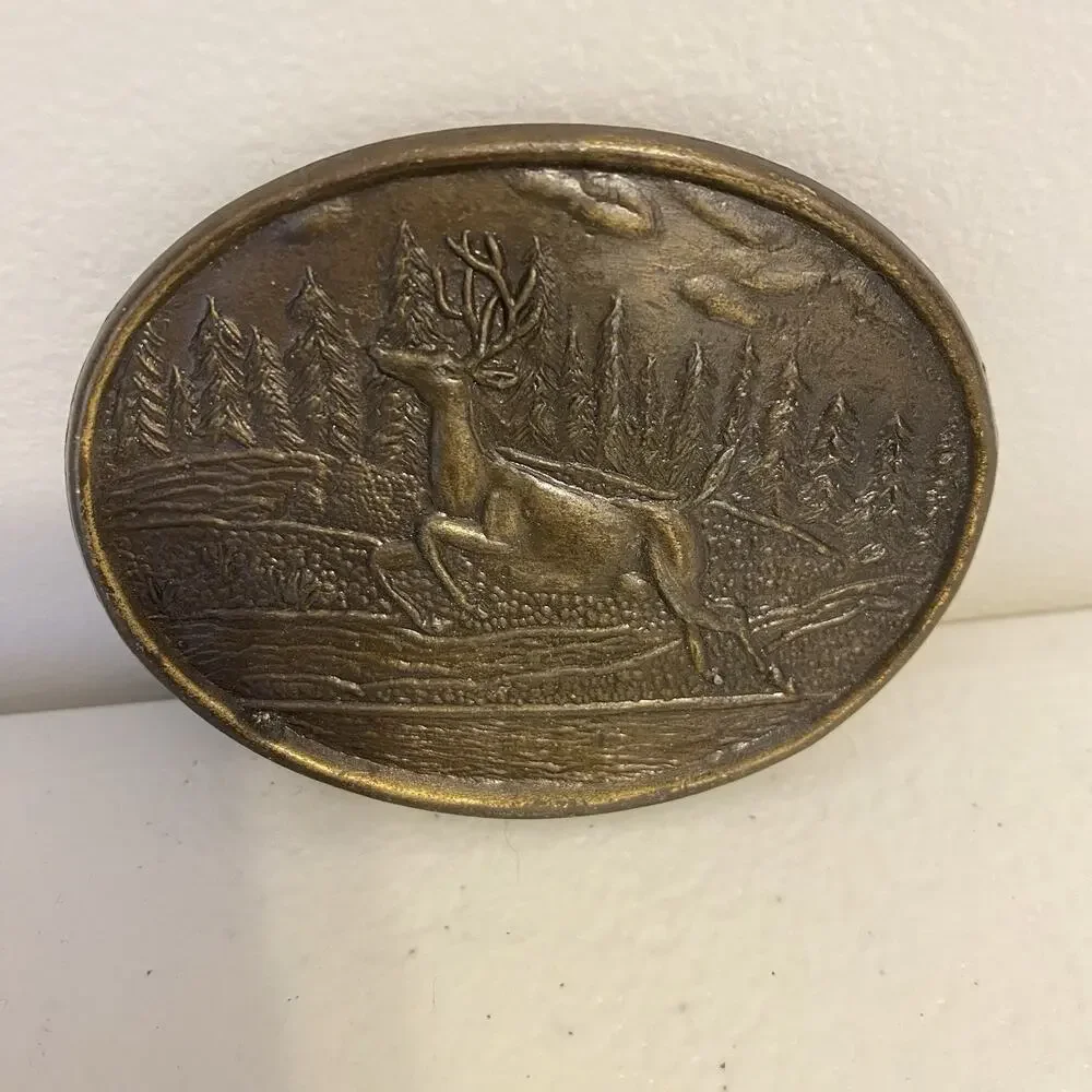 Vintage Mule Deer Oval Belt Buckle Metals Solid Brass Novelty Hunter Sports